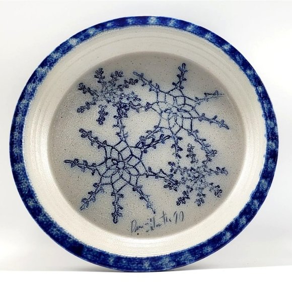 David Eldreth Signed Snowflakes Salt Glazed Pottery Plate 1990 Country Primitive - Picture 1 of 6